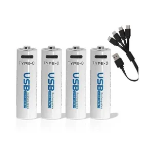 AiVR USB-C Rechargeable Batteries 4pc AAA / AA 2550 MAh
