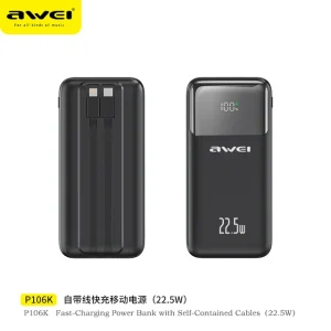 Awei P106K 10000mAh Type-C & Lightning Cable PD22.5W 5in 1 Power Bank