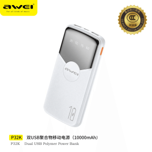 AWEI P32K Portable 10000mAh Power Bank Digital Display Phone Charger External Battery