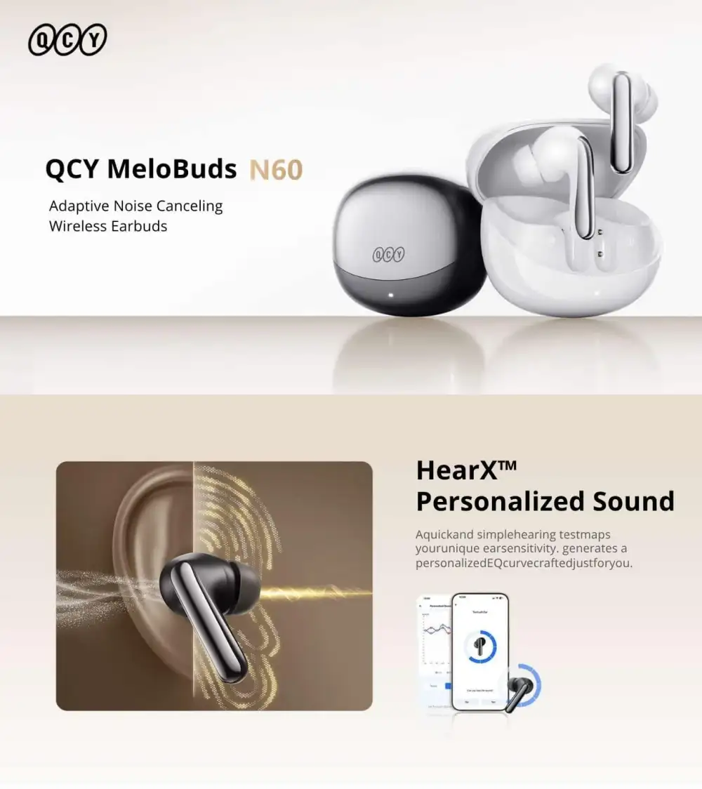 QCY MeloBuds N60 Adaptive Noise Canceling Wireless Earbuds – Tech Hawker