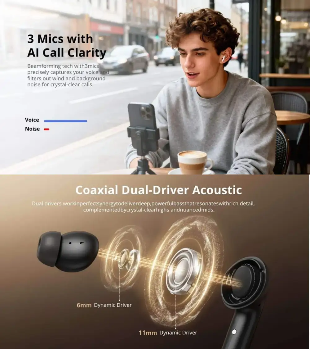 QCY MeloBuds N60 Adaptive Noise Canceling Wireless Earbuds – Tech Hawker