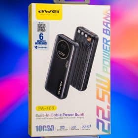 Awei PA-166 10000mAh Built-in Cable 22.5W Power Bank